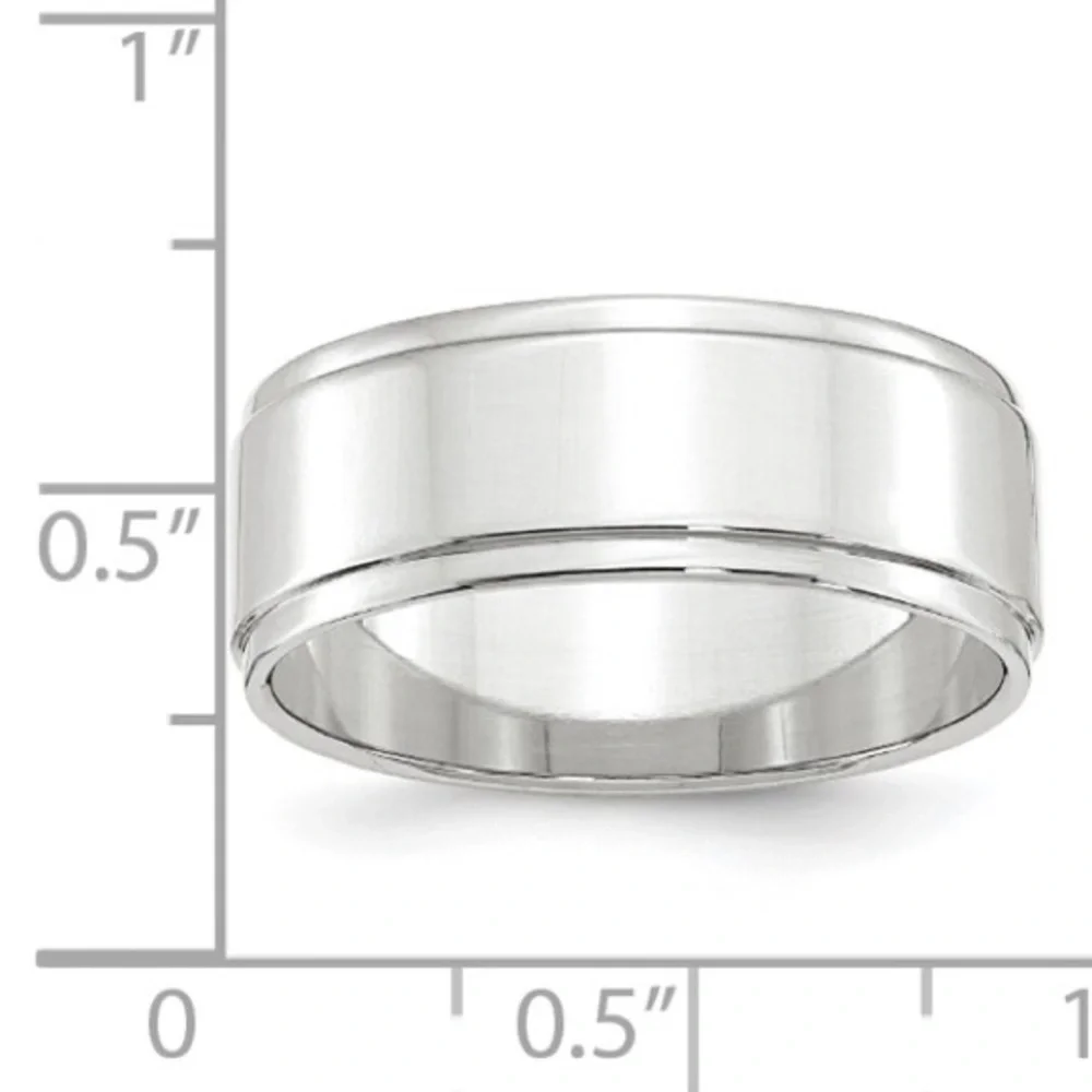 14k White Gold Wedding Band Size 10 and 8mm wide with flat step edge
